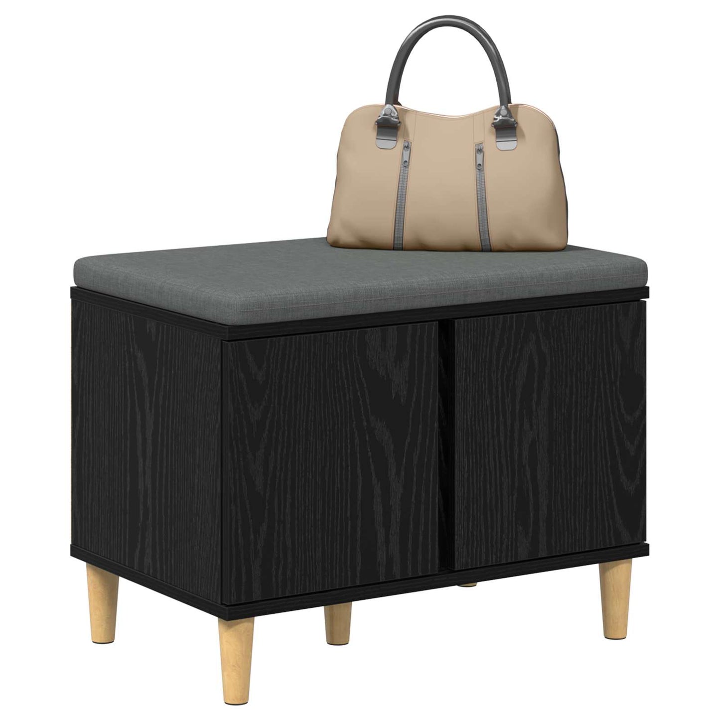 vidaXL Hall Bench Black Oak 60 x 38 x 46 cm Engineered Wood and Fabric