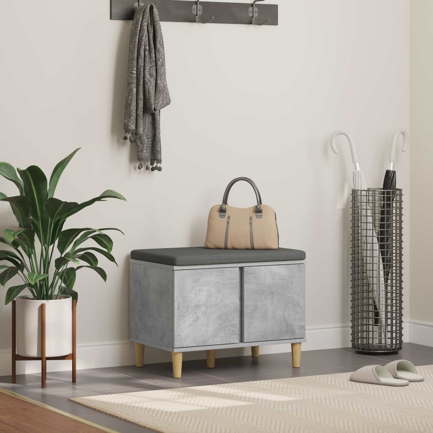 vidaXL Hall Bench with Cushion with Door Concrete Grey 60 x 38 x 46 cm