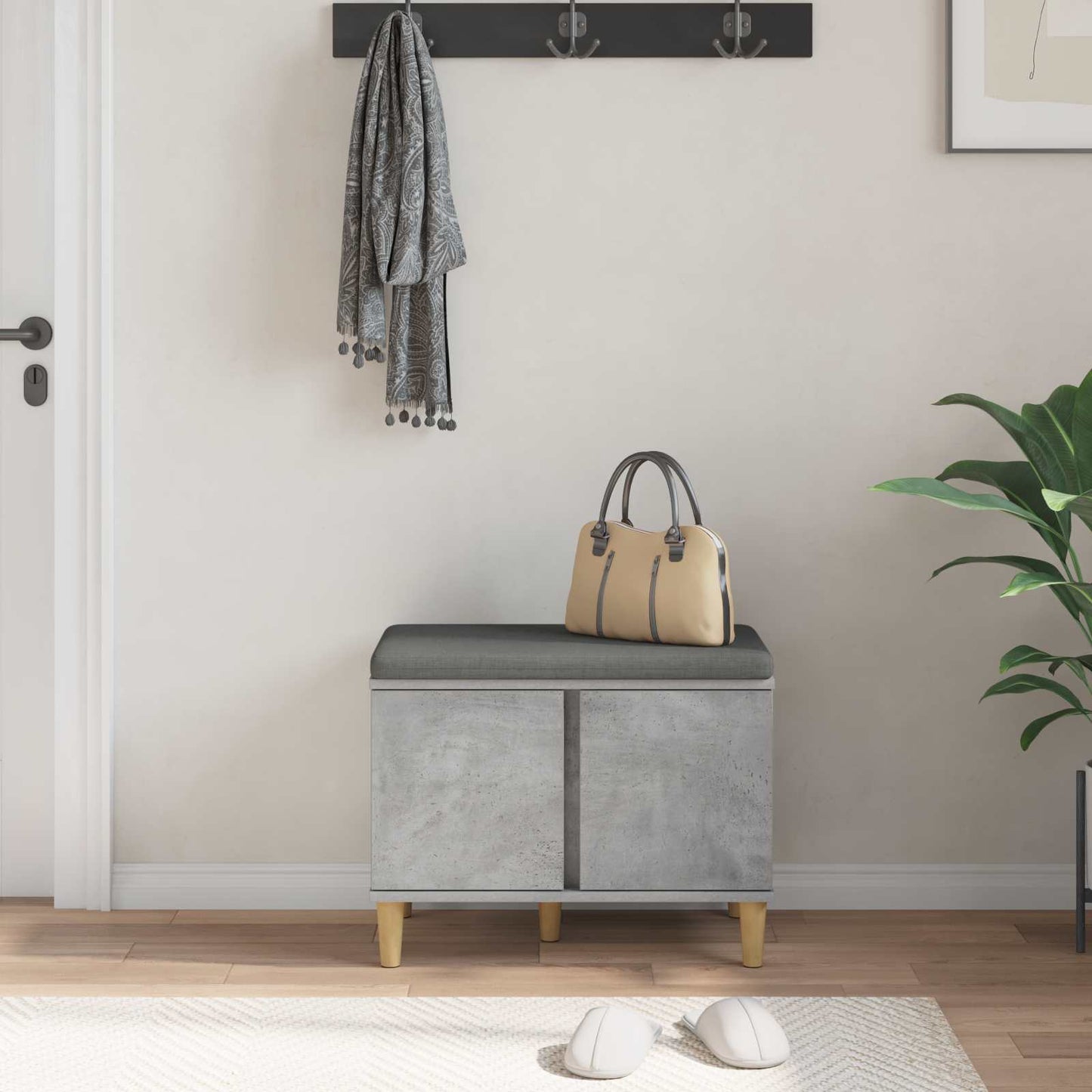 vidaXL Hall Bench with Cushion with Door Concrete Grey 60 x 38 x 46 cm