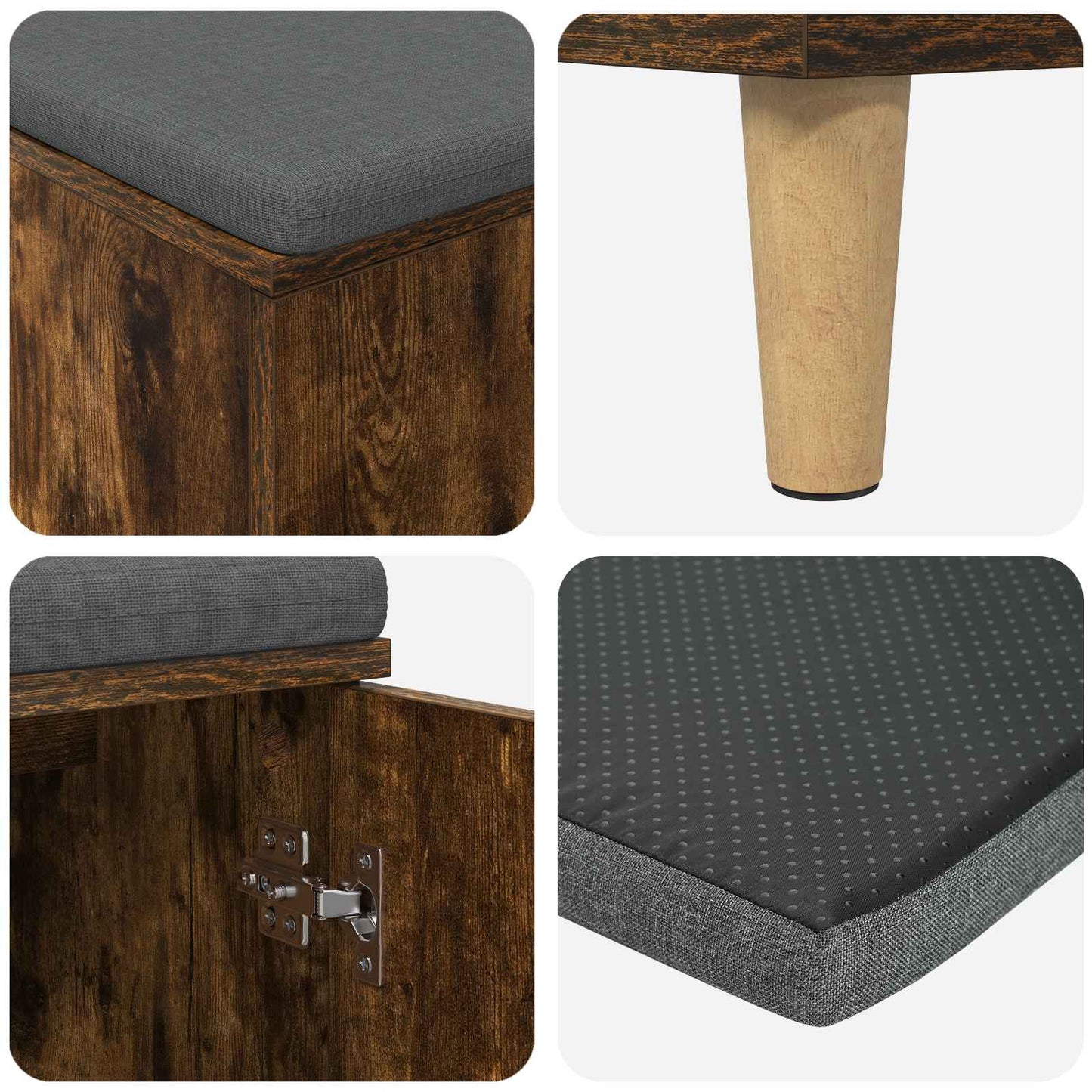 vidaXL Hall Bench with Cushion with Storage Smoked Oak 60 x 38 x 46 cm