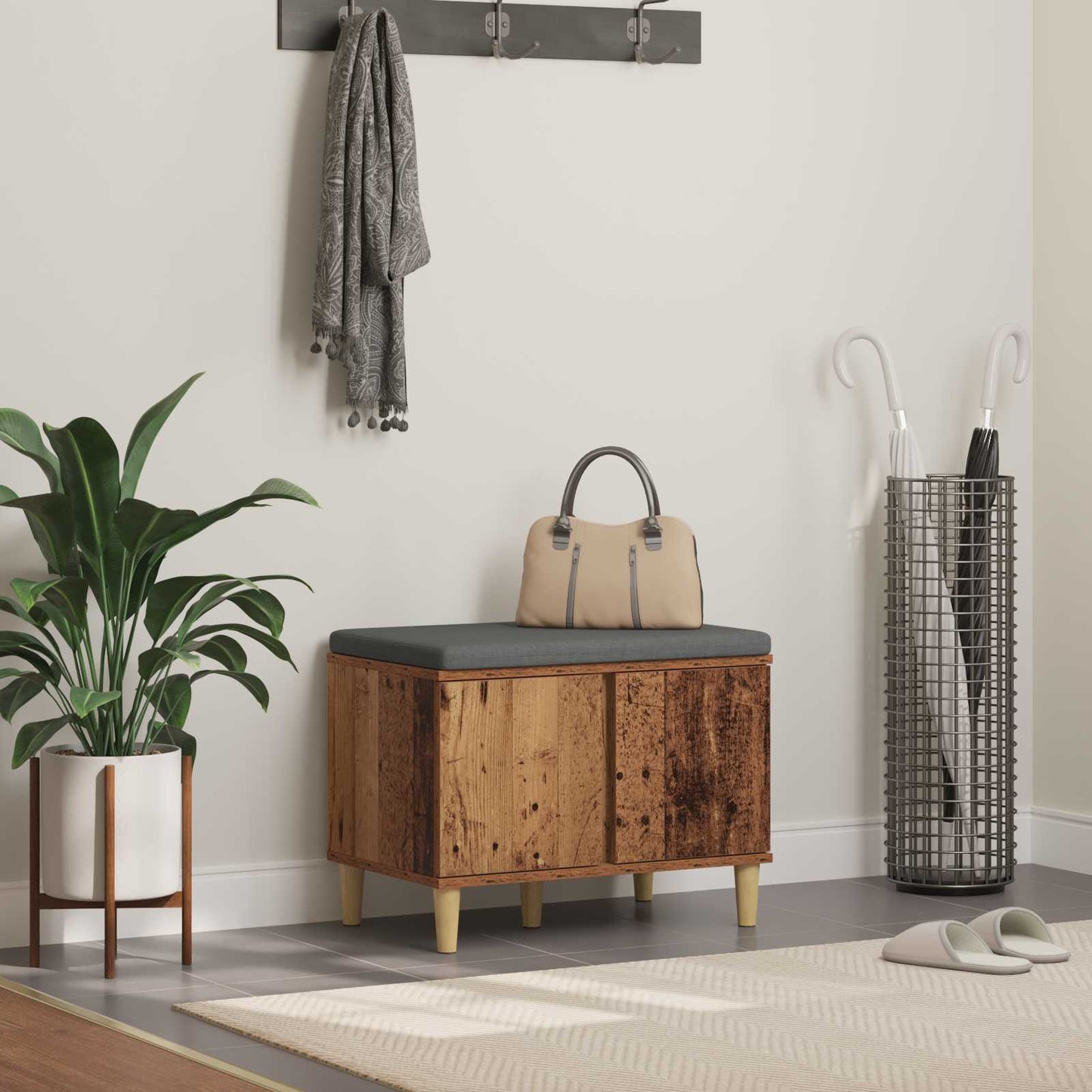 vidaXL Hall Bench Old Wood 60 x 38 x 46 cm Engineered Wood and Fabric