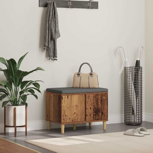 vidaXL Hall Bench Old Wood 60 x 38 x 46 cm Engineered Wood and Fabric