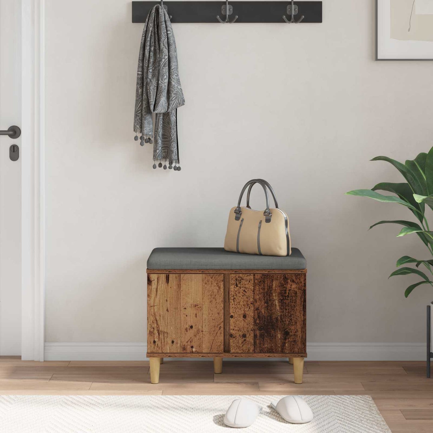 vidaXL Hall Bench Old Wood 60 x 38 x 46 cm Engineered Wood and Fabric
