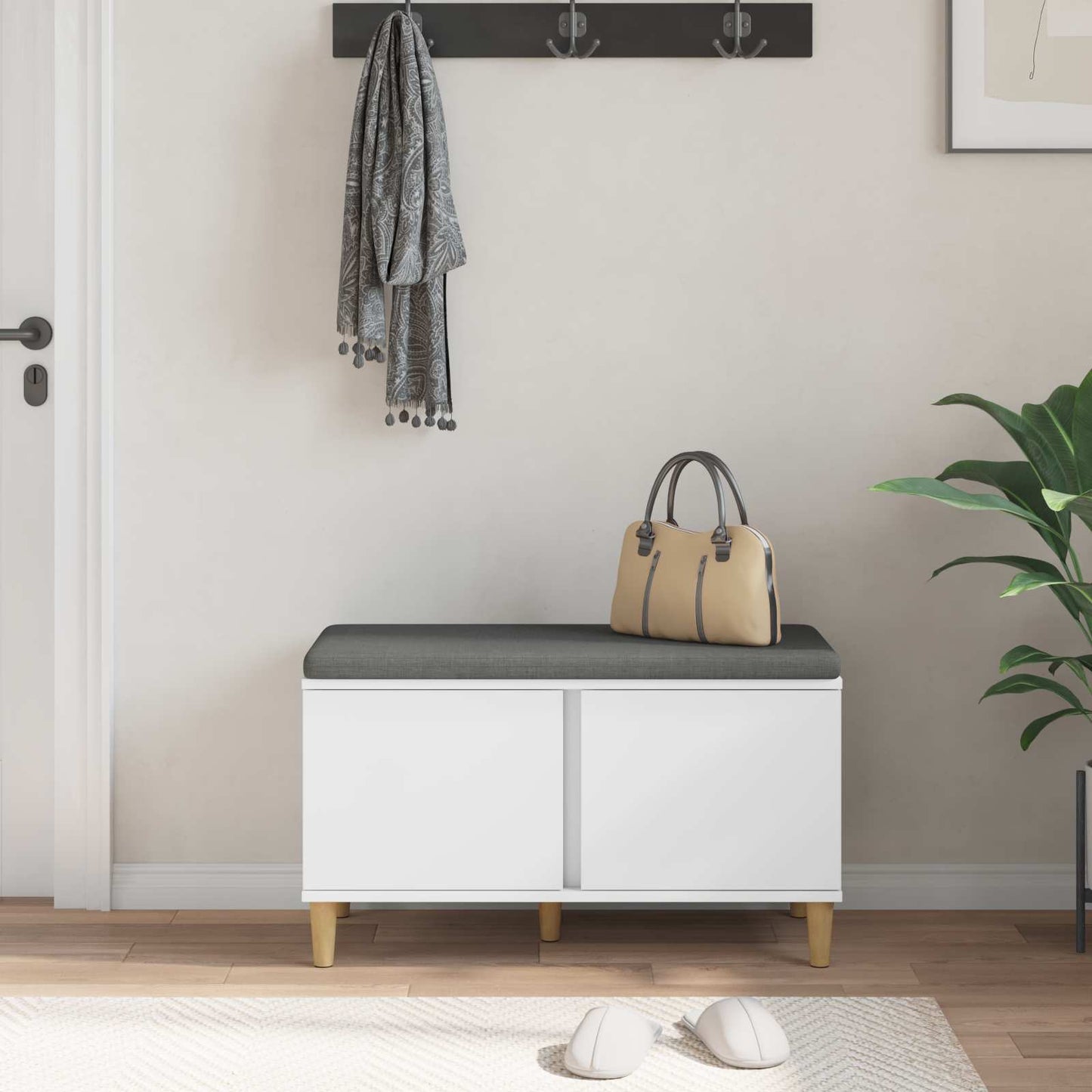 vidaXL Hall Bench White 80 x 38 x 46 cm Engineered Wood and Fabric