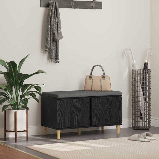 vidaXL Hall Bench Black Oak 80 x 38 x 46 cm Engineered Wood and Fabric