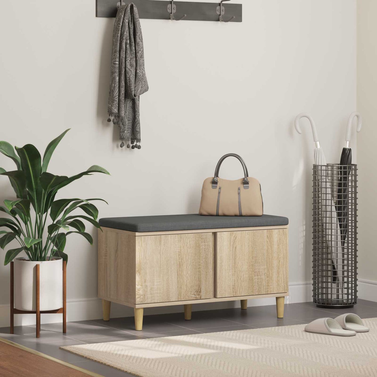 vidaXL Hall Bench with Cushion with Storage Sonoma Oak 80 x 38 x 46 cm