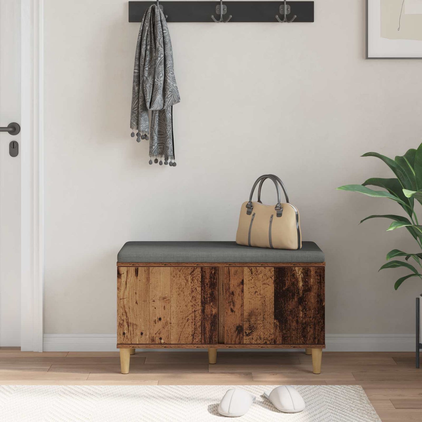 vidaXL Hall Bench Old Wood 80 x 38 x 46 cm Engineered Wood and Fabric