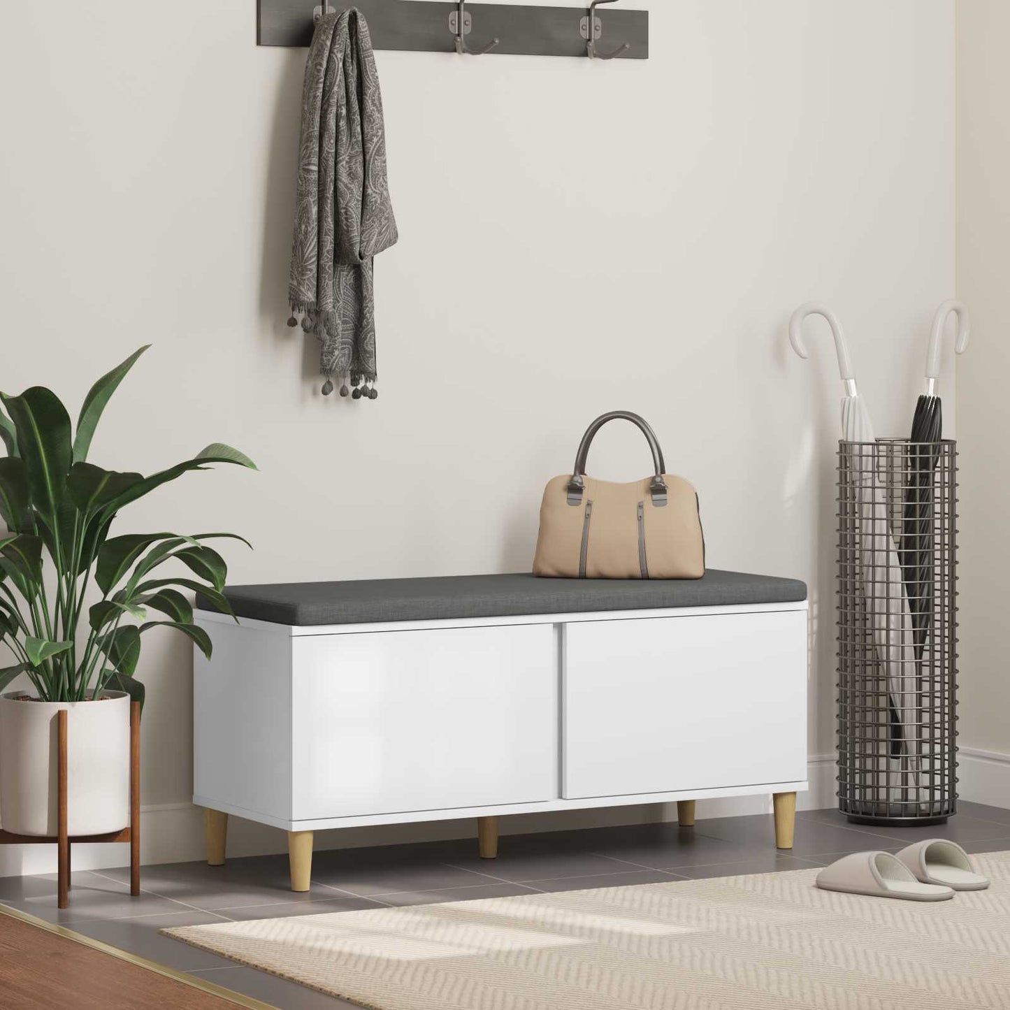 vidaXL Hall Bench White 100 x 38 x 46 cm Engineered Wood and Fabric