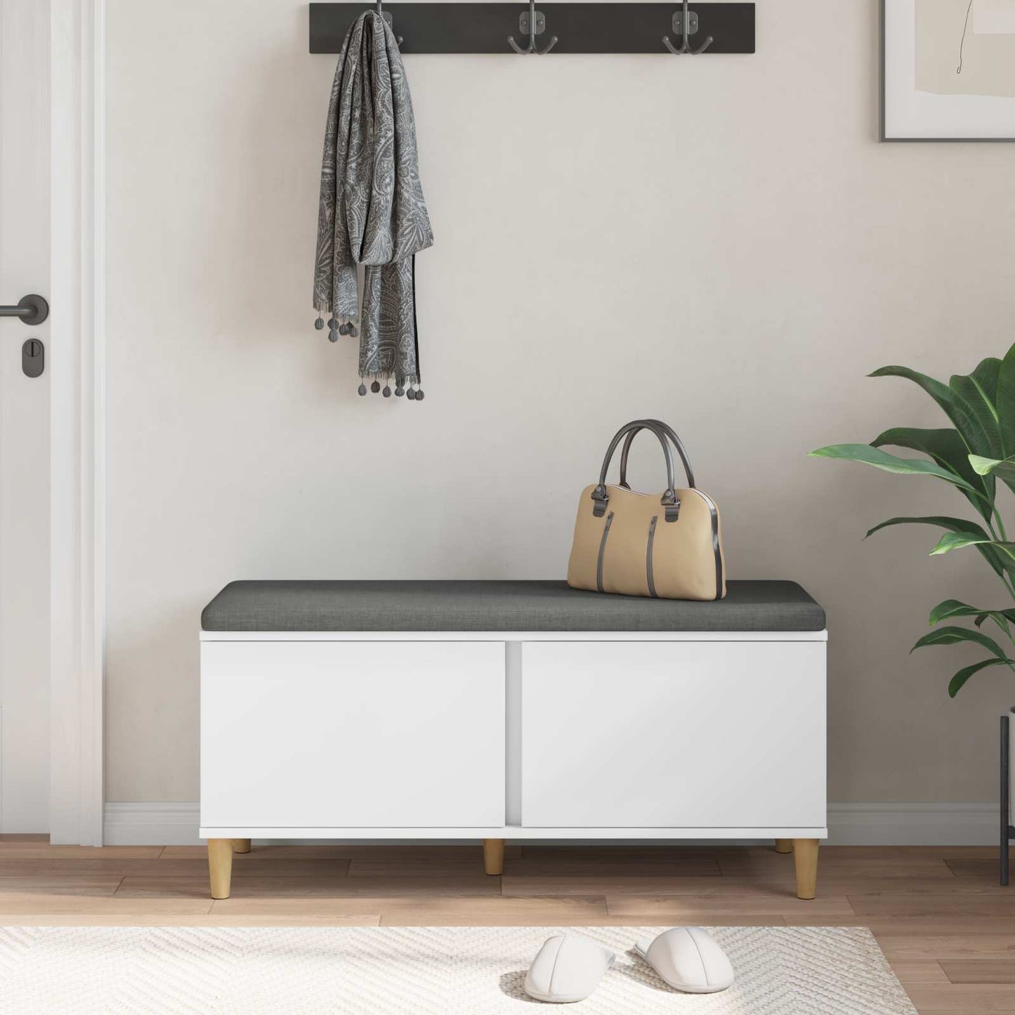 vidaXL Hall Bench White 100 x 38 x 46 cm Engineered Wood and Fabric