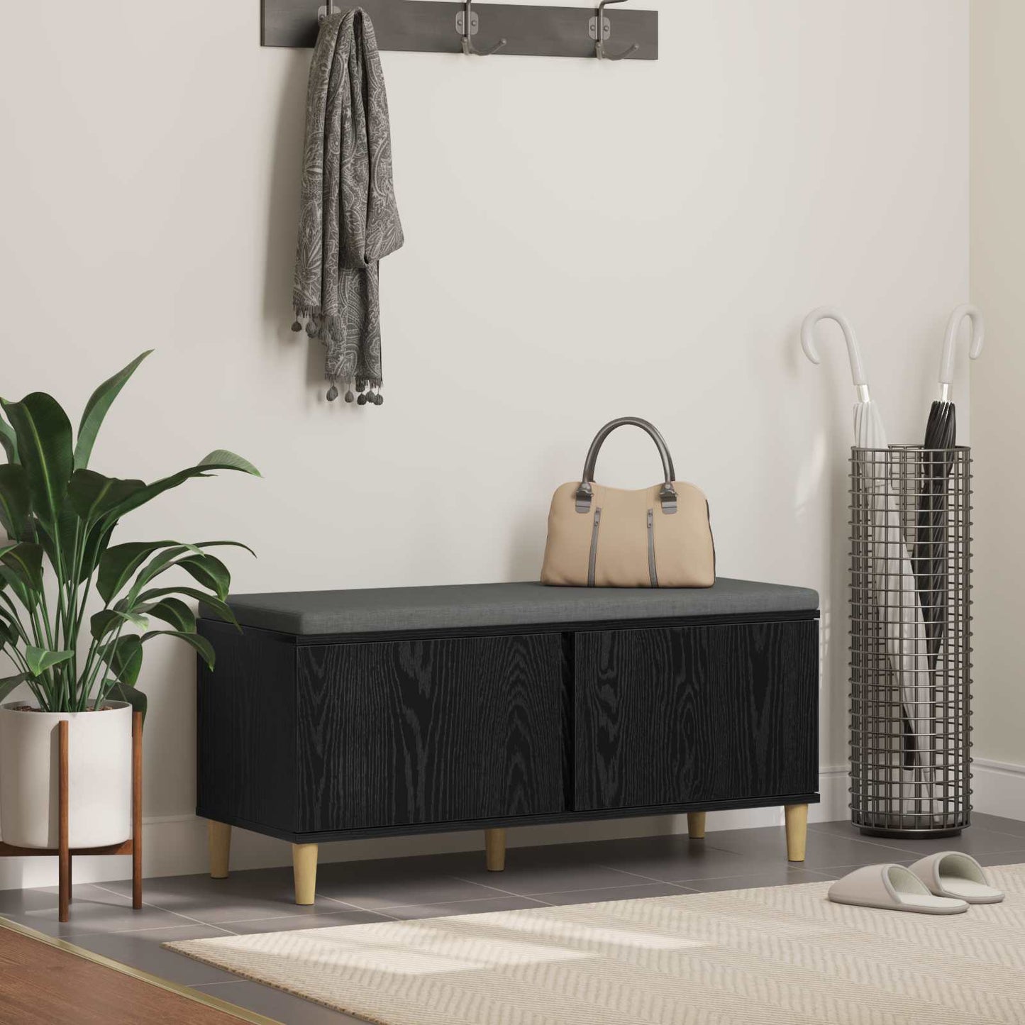 vidaXL Hall Bench with Cushion with Storage Black Oak 100 x 38 x 46 cm