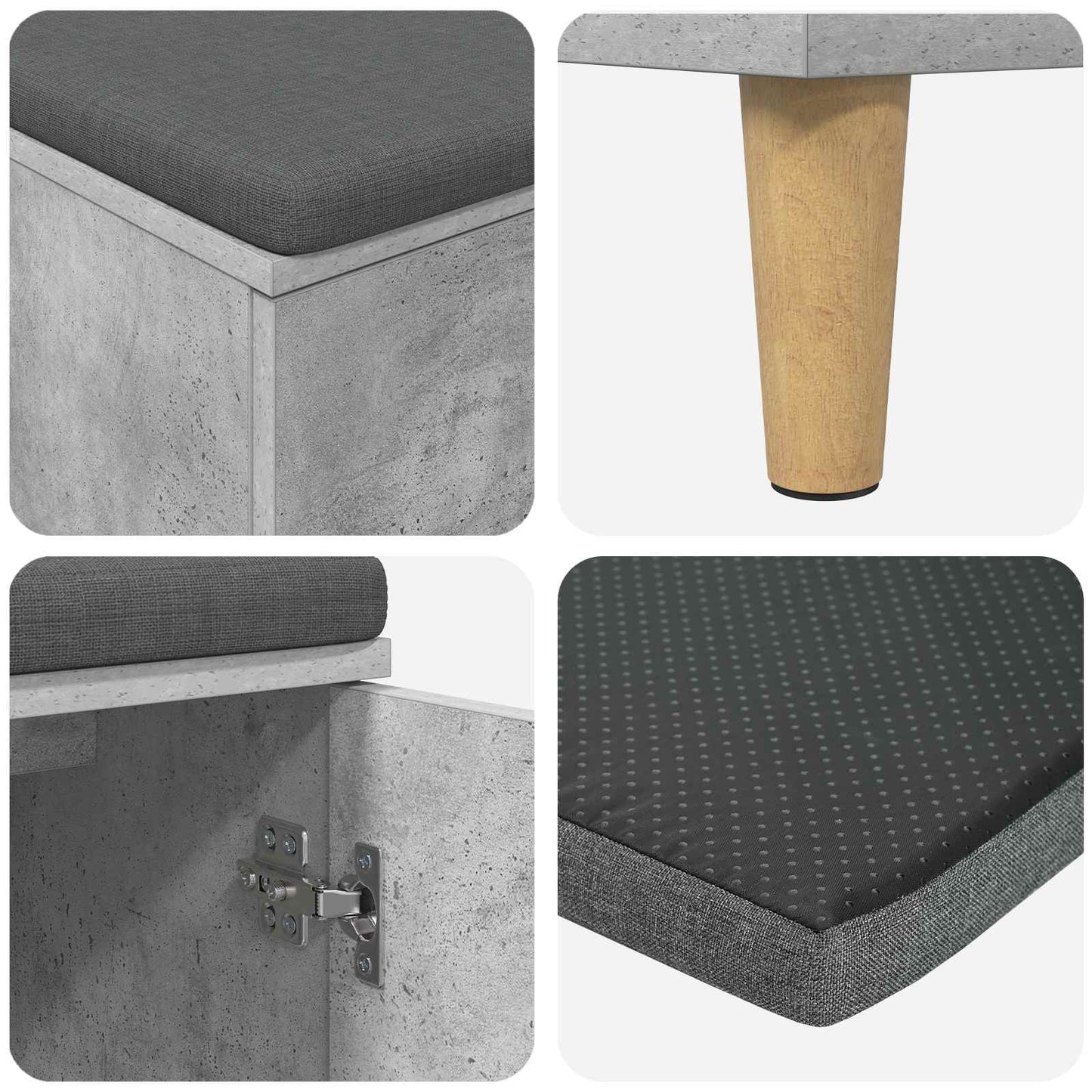vidaXL Hall Bench with Cushion Concrete Grey 100 x 38 x 46 cm