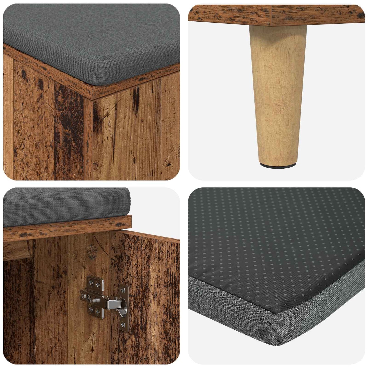 vidaXL Hall Bench Old Wood 100 x 38 x 46 cm Engineered Wood and Fabric