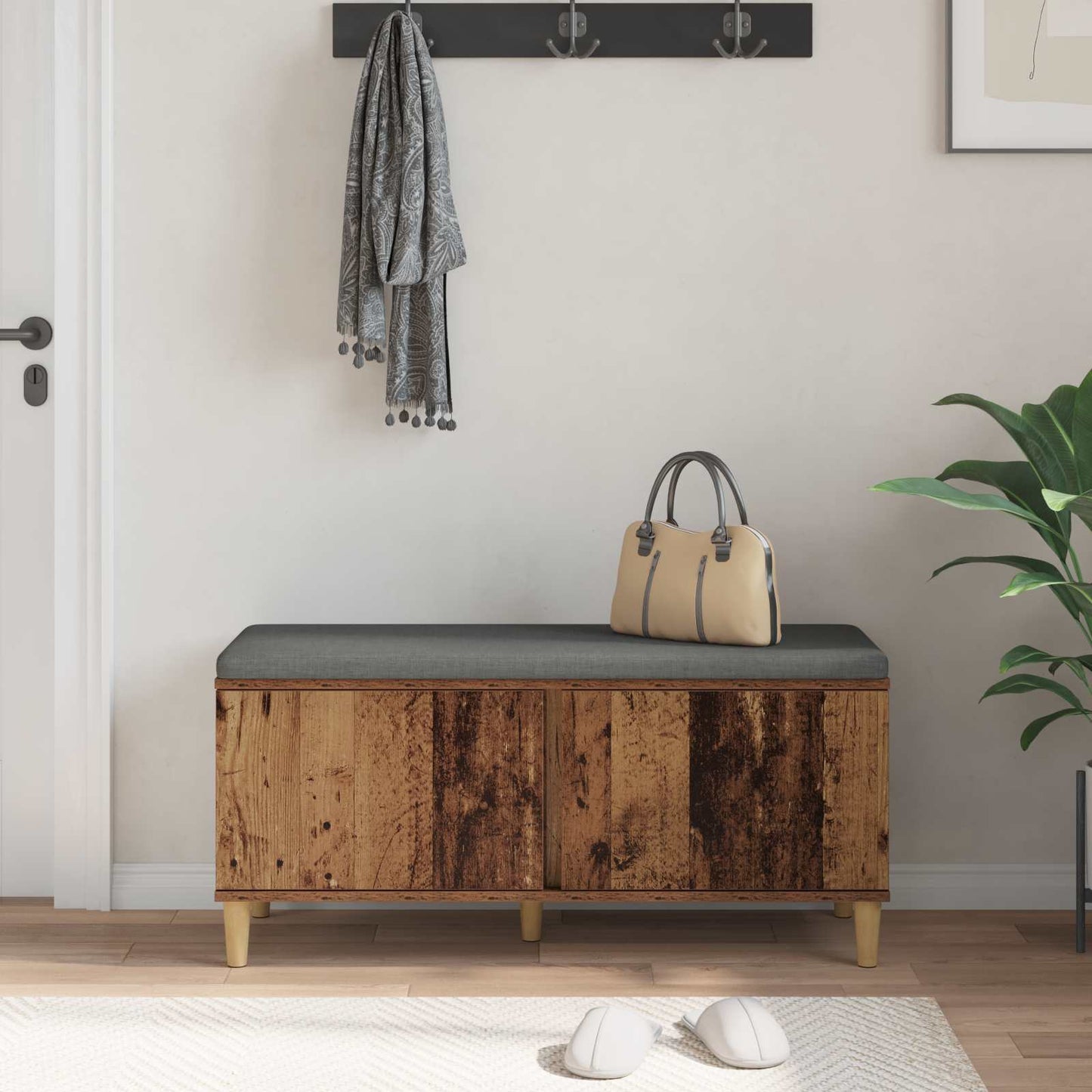 vidaXL Hall Bench Old Wood 100 x 38 x 46 cm Engineered Wood and Fabric