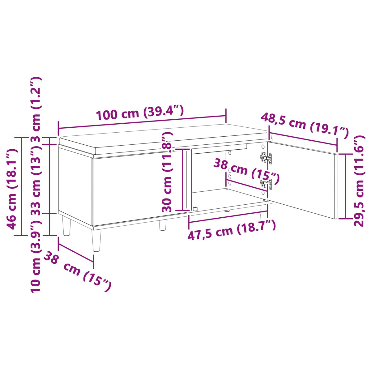 vidaXL Hall Bench Artisan Oak 100 x 38 x 46 cm