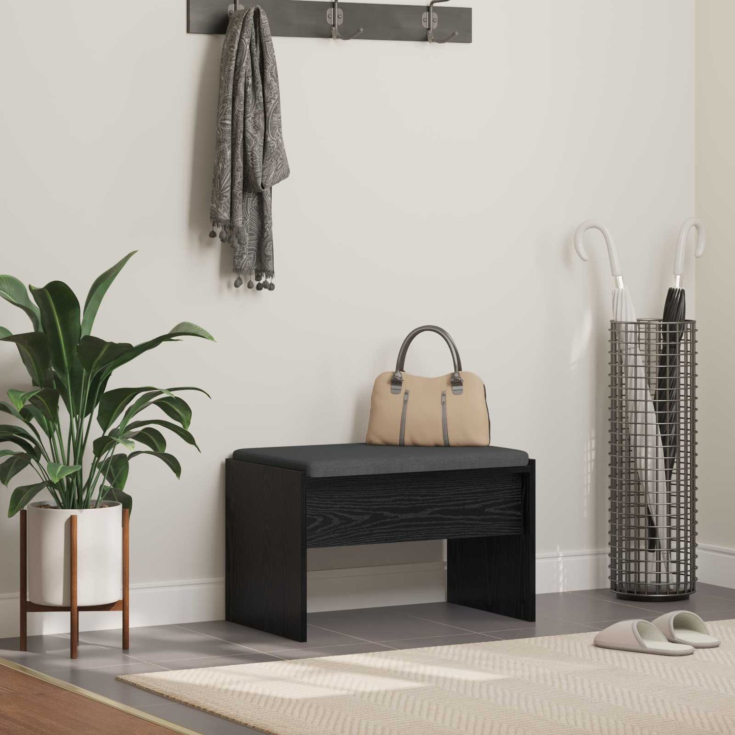 vidaXL Hall Bench with Cushion Black Oak 63 x 38 x 40 cm
