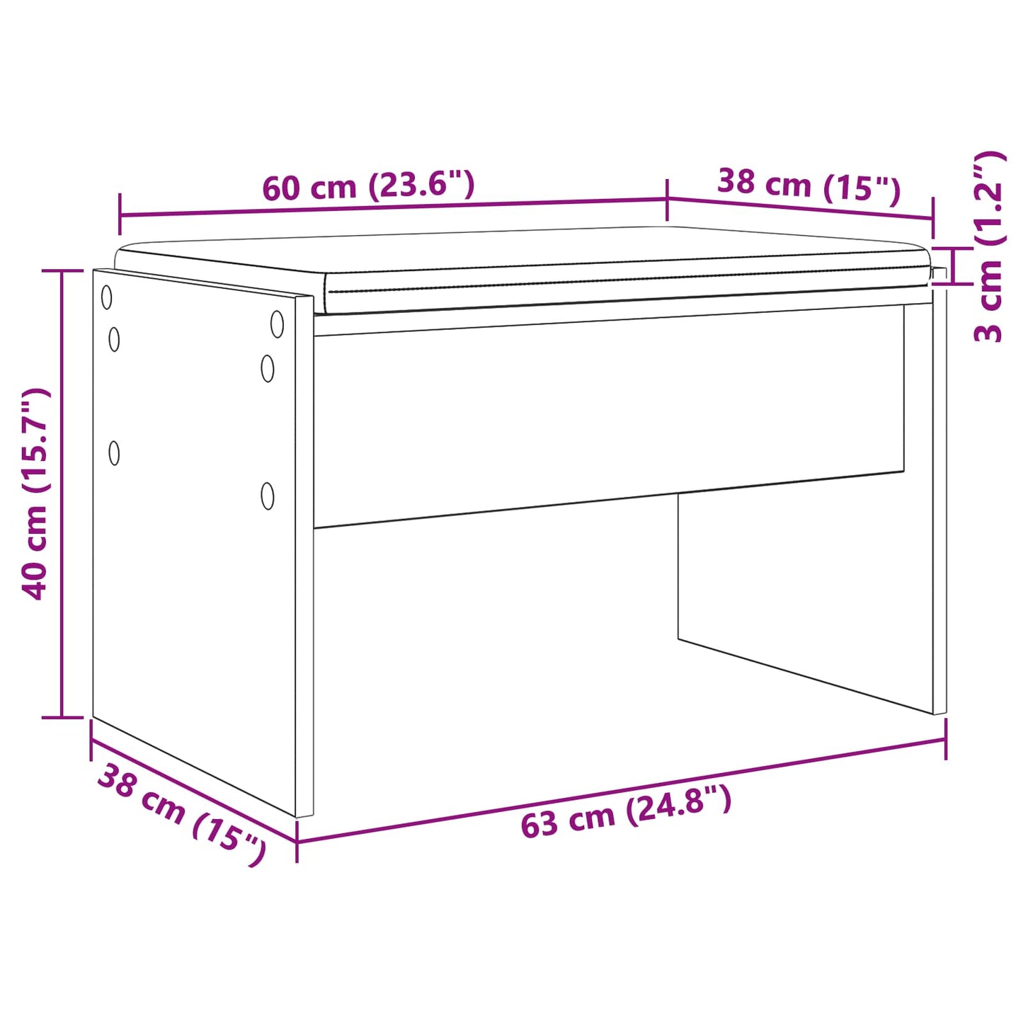 vidaXL Hall Bench with Cushion Smoked Oak 63 x 38 x 40 cm