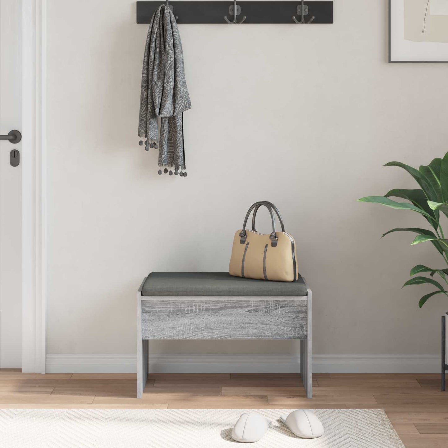 vidaXL Hall Bench with Cushion Grey Sonoma 63 x 38 x 40 cm