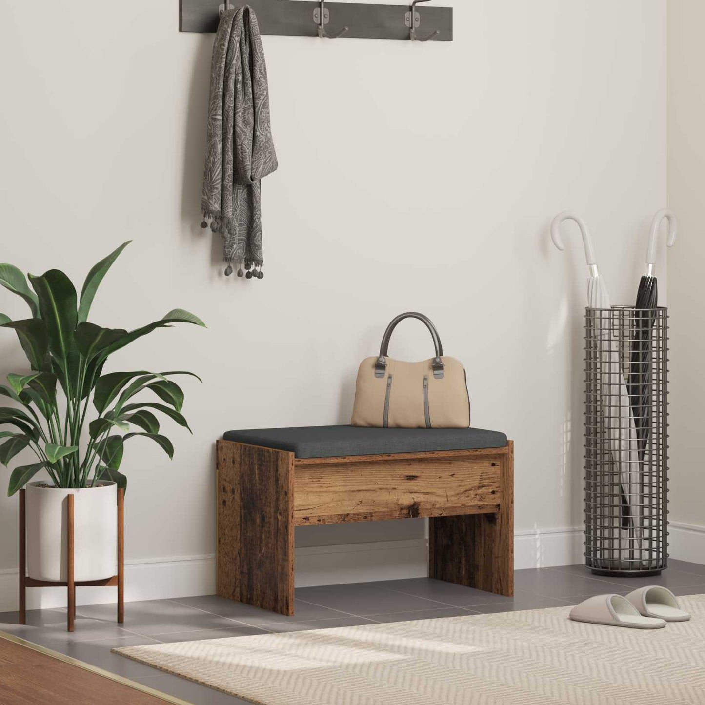 vidaXL Hall Bench with Cushion Old Wood 63 x 38 x 40 cm