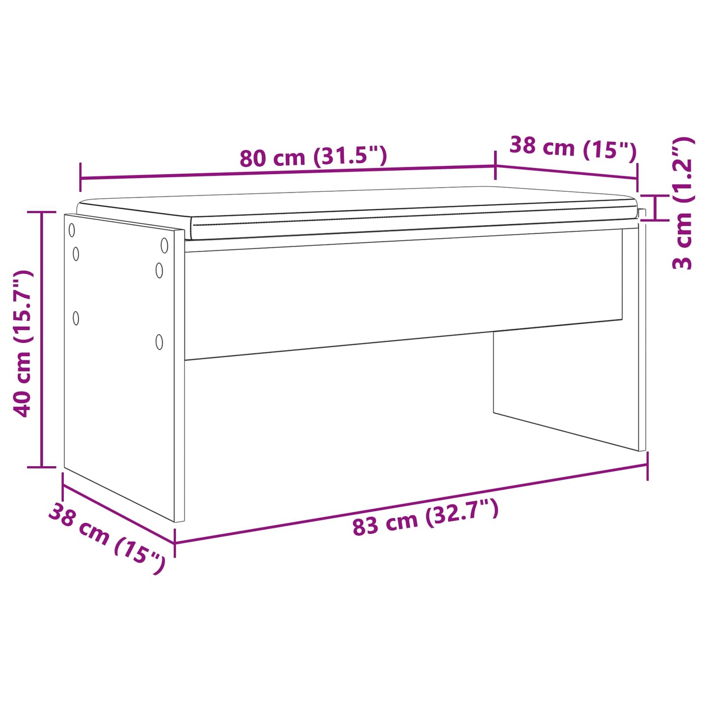 vidaXL Hall Bench with Cushion Concrete Grey 83 x 38 x 40 cm