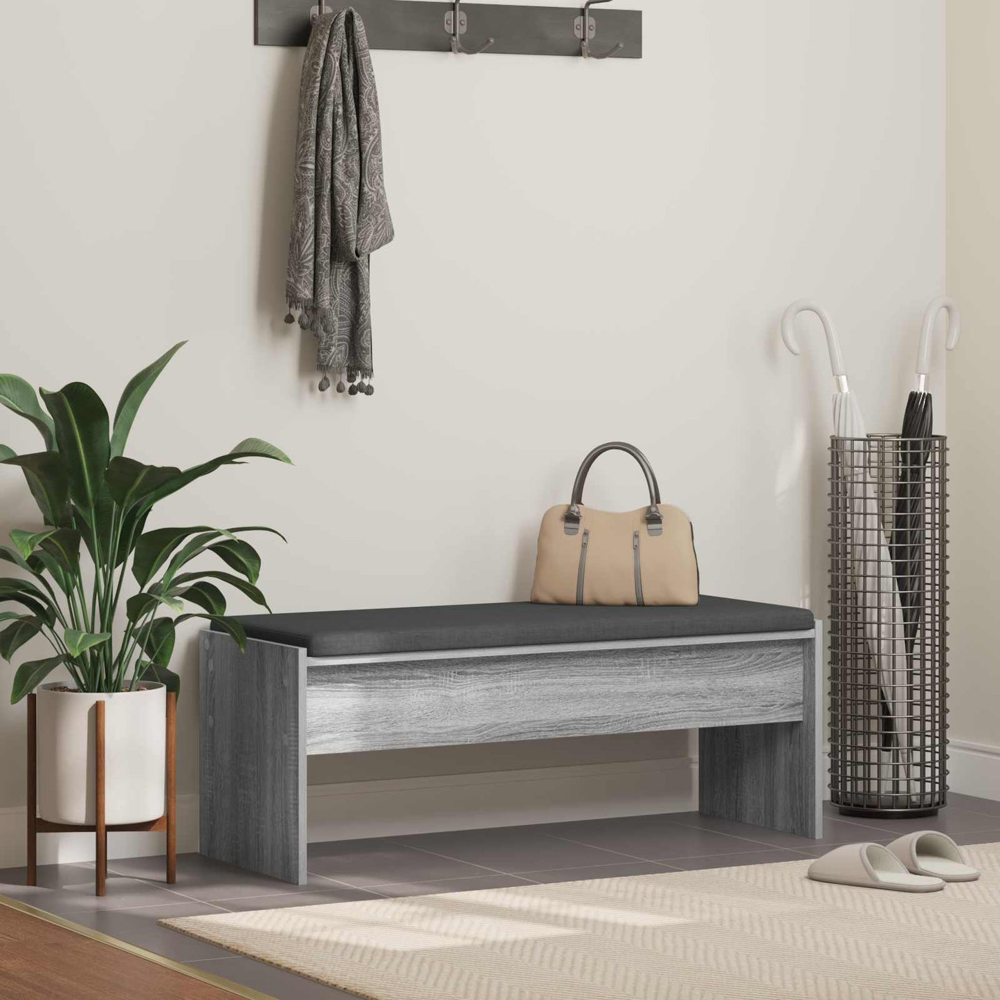 vidaXL Hall Bench with Cushion Grey Sonoma 103 x 38 x 40 cm