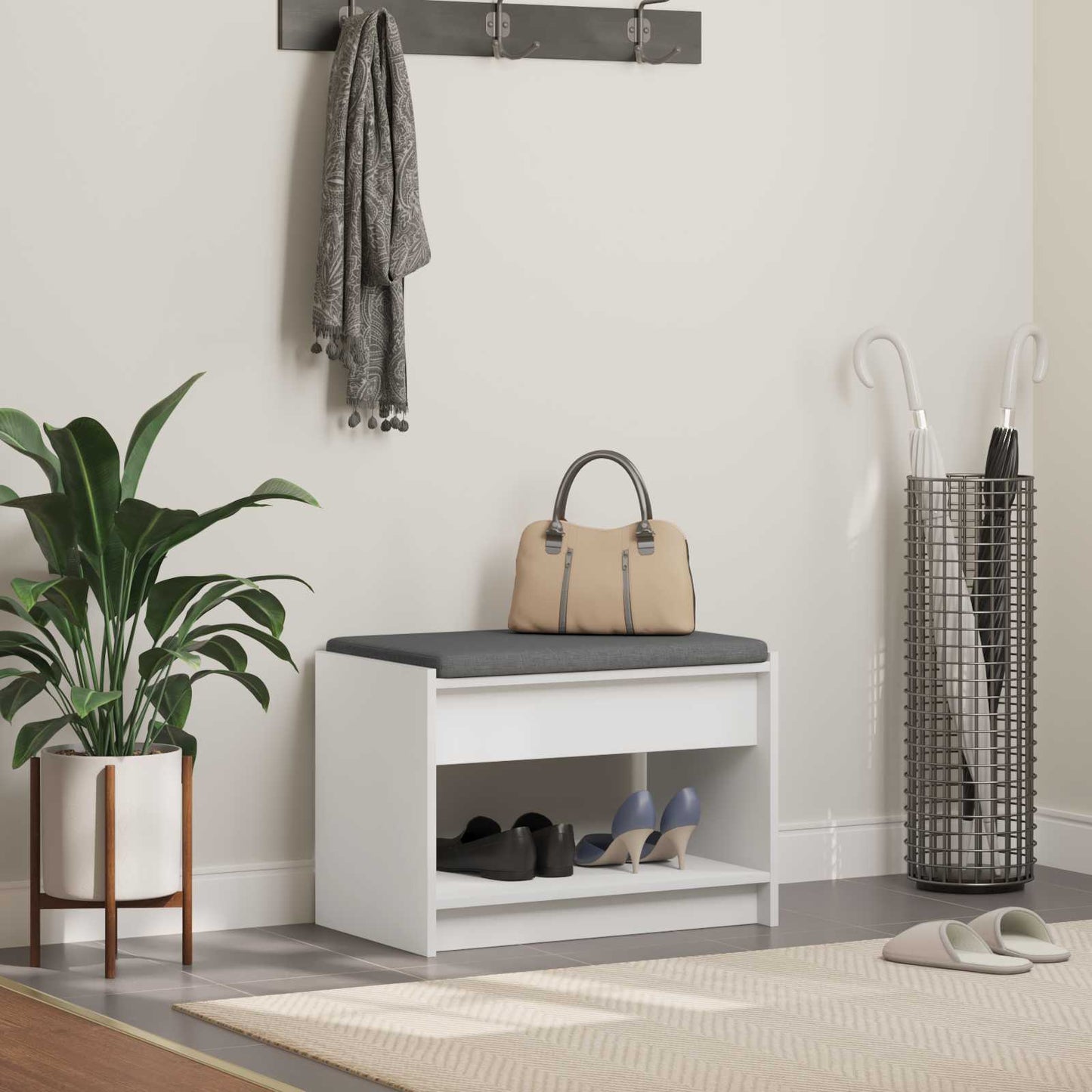 vidaXL Hall Bench White 63 x 38 x 45 cm Engineered Wood and Fabric