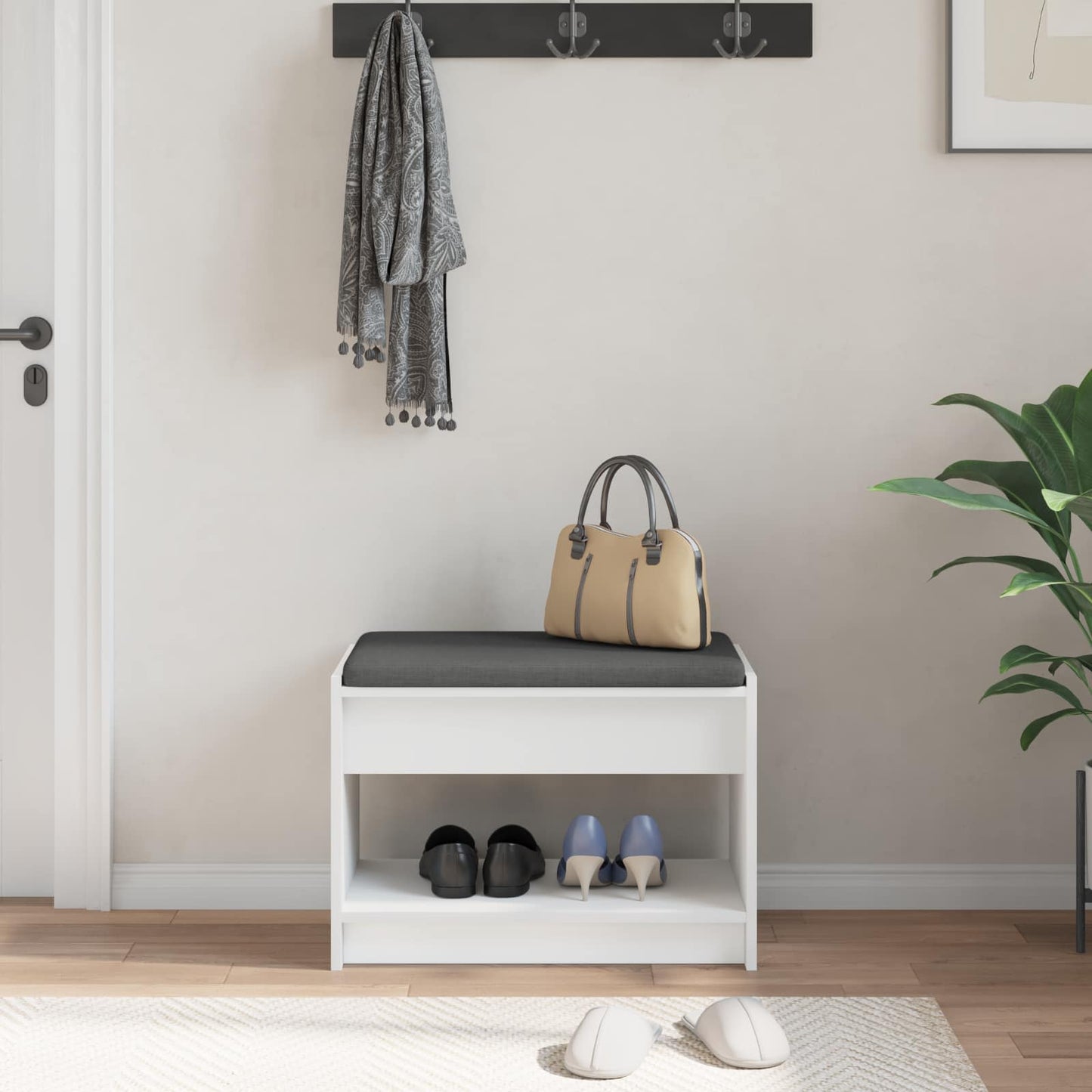 vidaXL Hall Bench White 63 x 38 x 45 cm Engineered Wood and Fabric