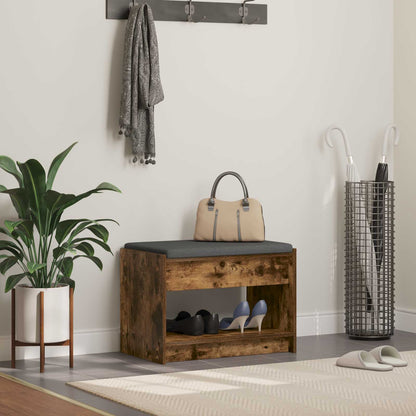 vidaXL Hall Bench with Cushion with Shelf Smoked Oak 63 x 38 x 45 cm