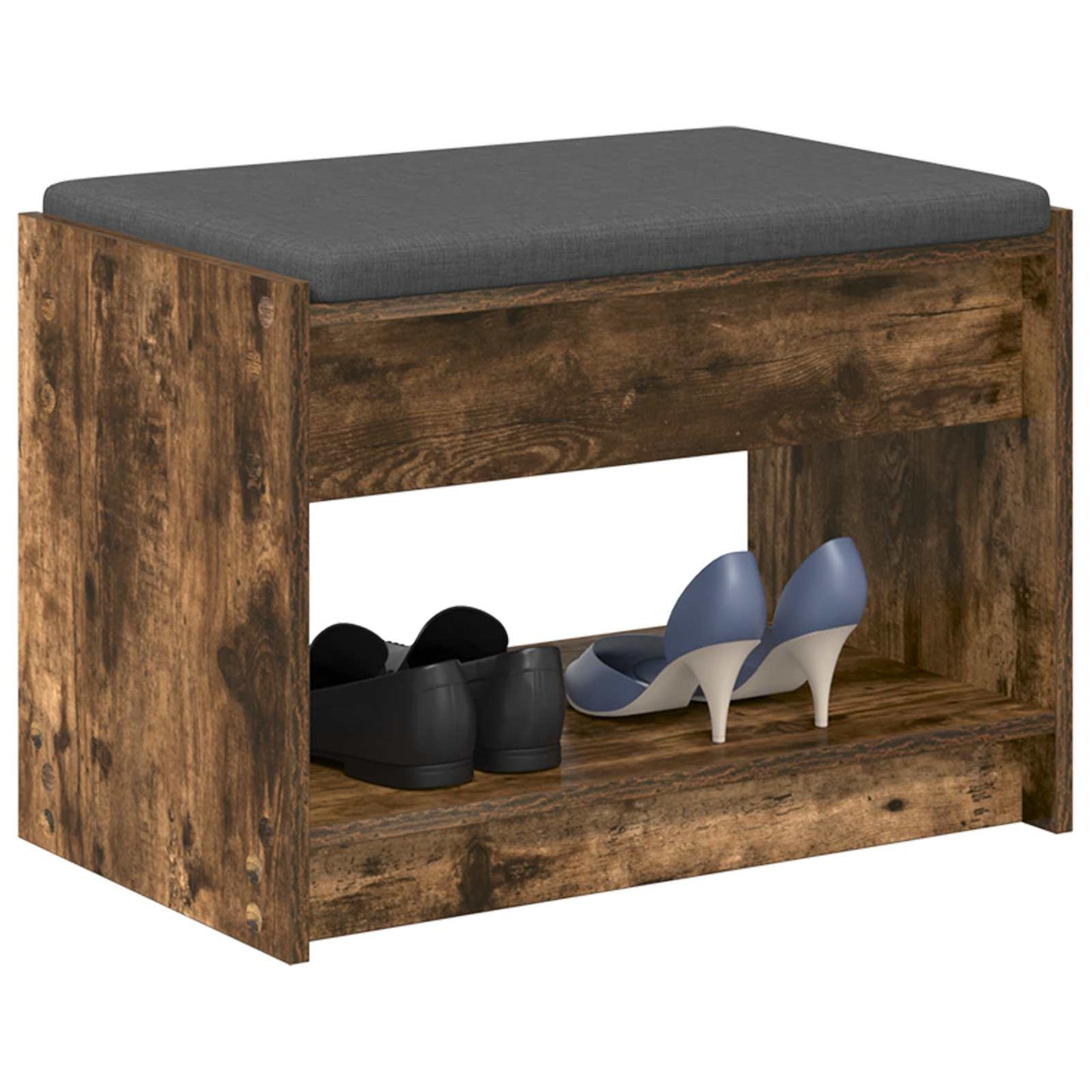 vidaXL Hall Bench with Cushion with Shelf Smoked Oak 63 x 38 x 45 cm