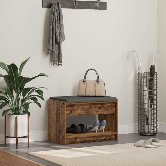 vidaXL Hall Bench Old Wood 63 x 38 x 45 cm Engineered Wood and Fabric