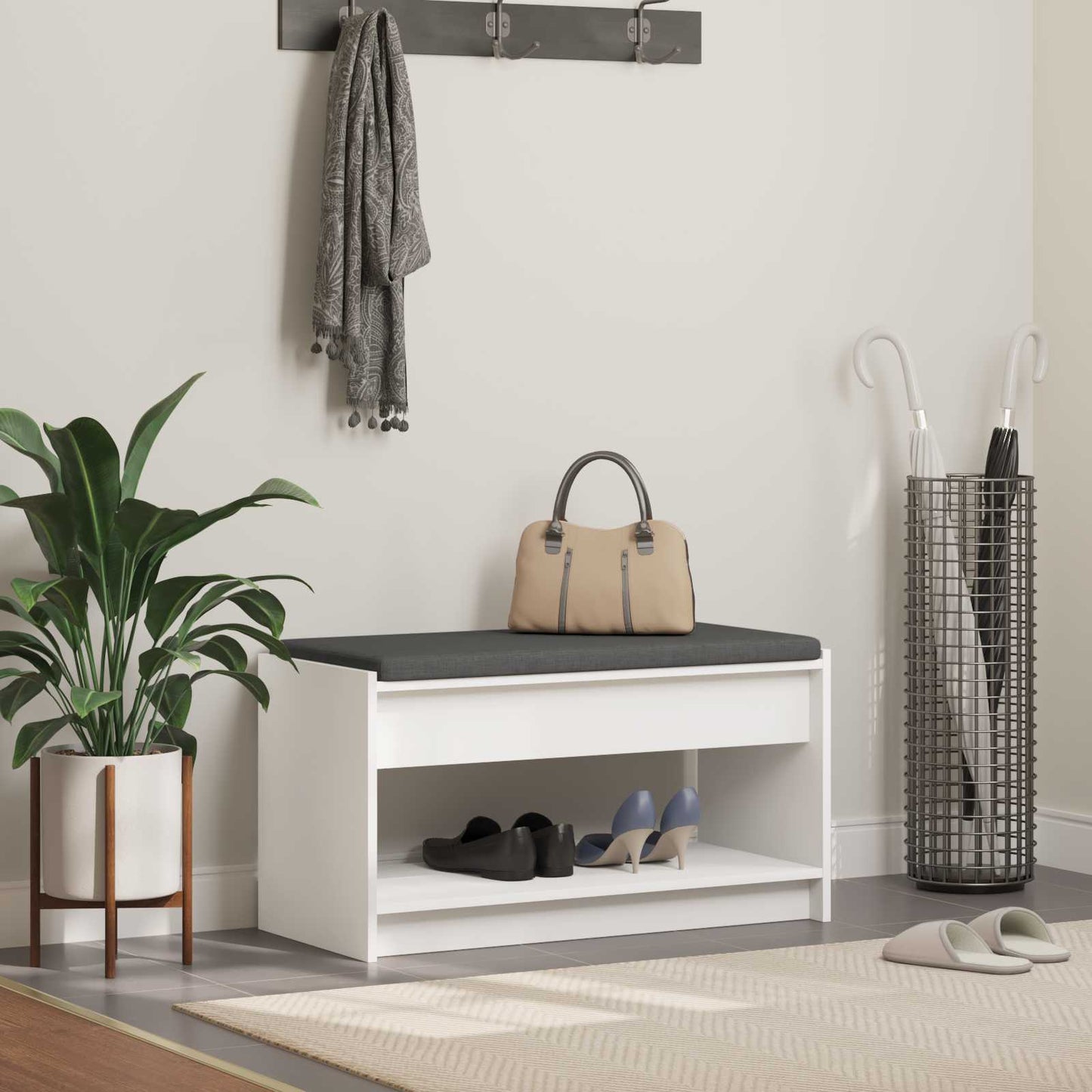 vidaXL Hall Bench White 83 x 38 x 45 cm Engineered Wood and Fabric