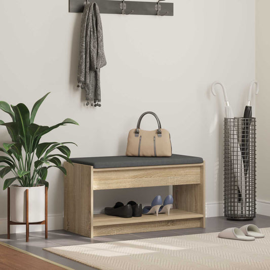 vidaXL Hall Bench with Cushion with Shelf Sonoma Oak 83 x 38 x 45 cm