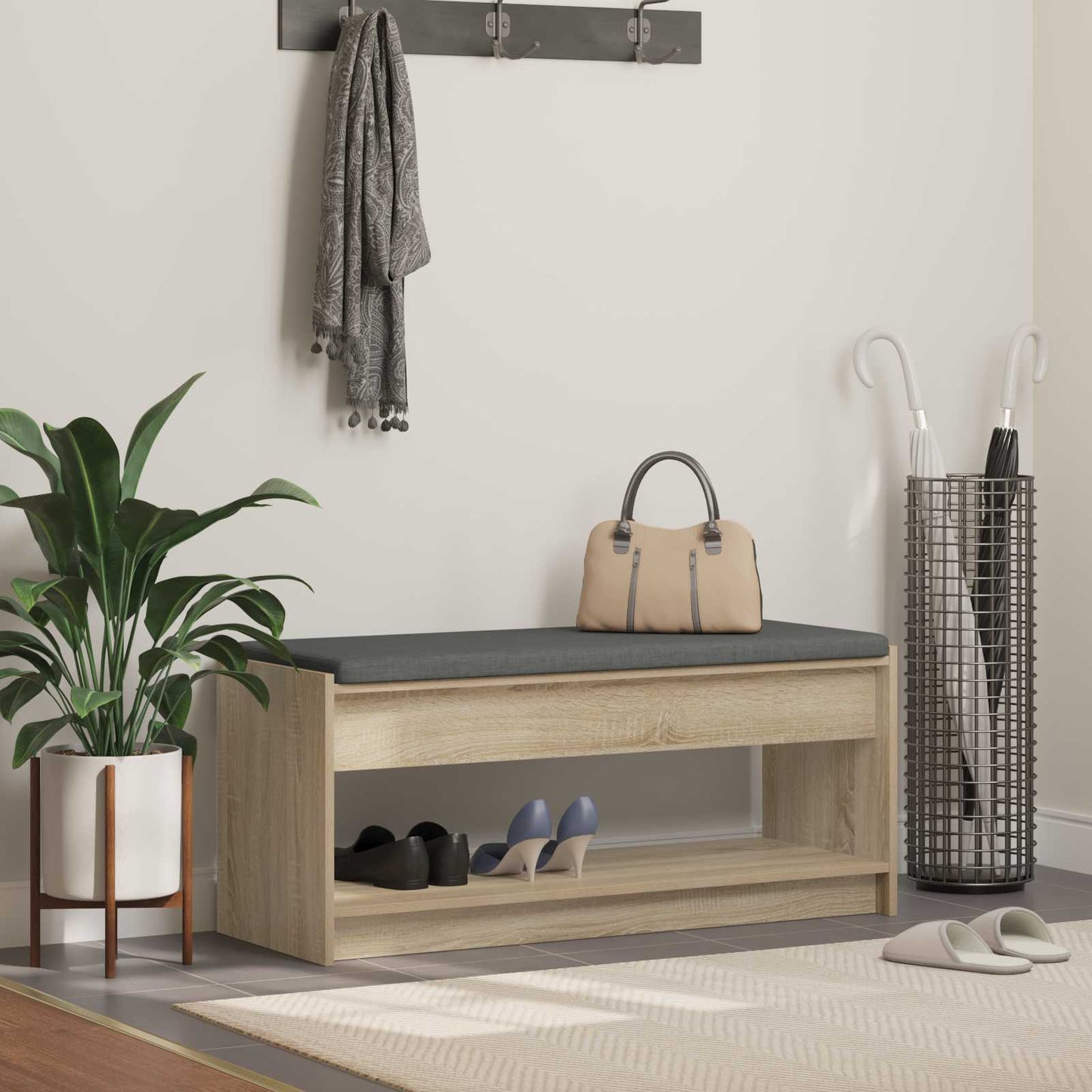 vidaXL Hall Bench with Cushion with Shelf Sonoma Oak 103 x 38 x 45 cm
