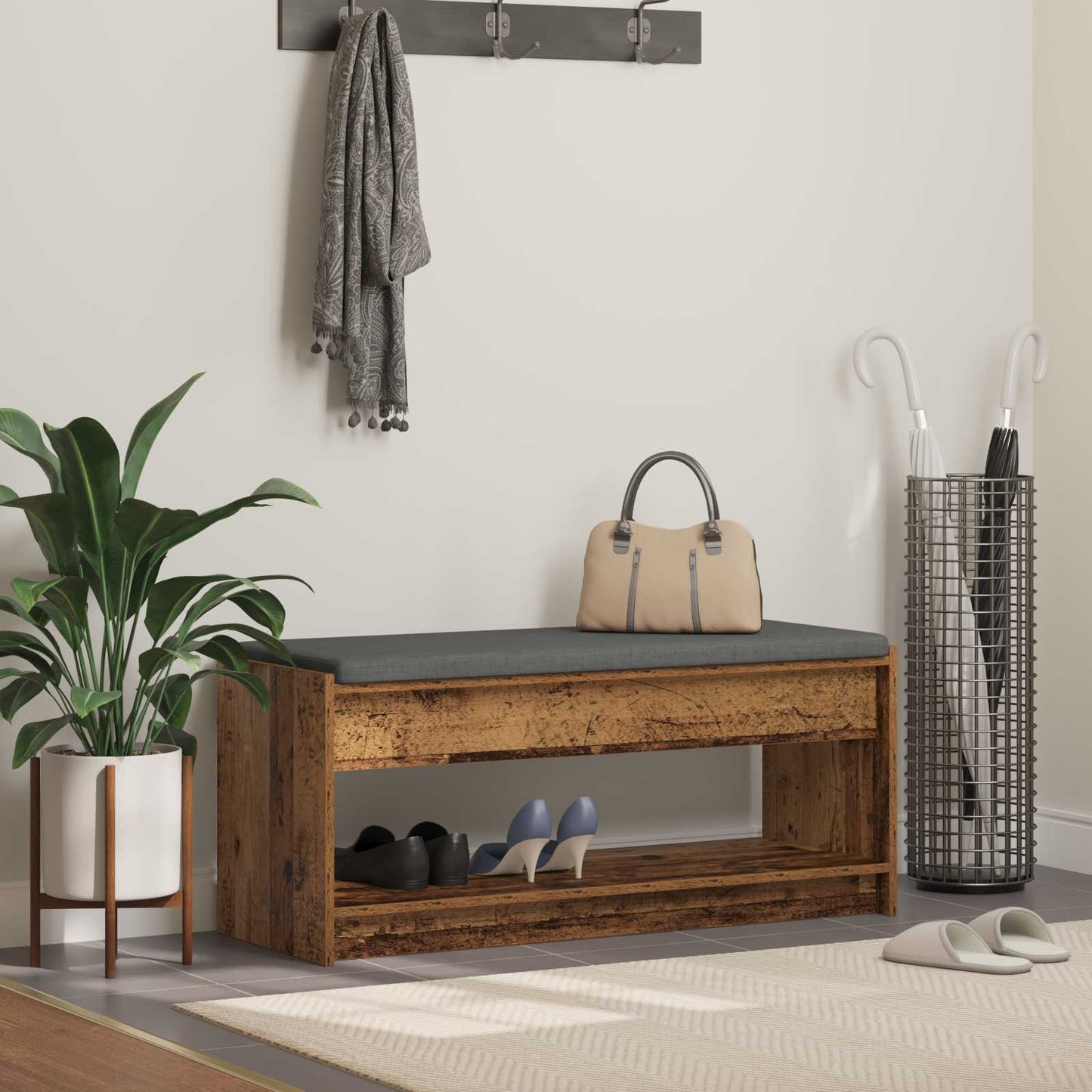 vidaXL Hall Bench Old Wood 103 x 38 x 45 cm Engineered Wood and Fabric