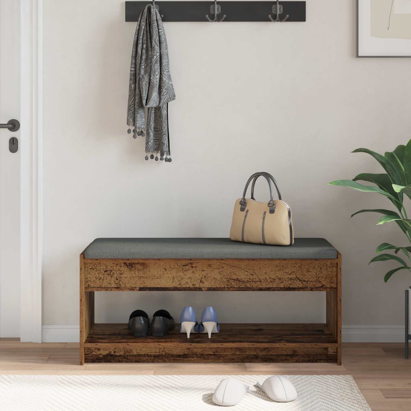 vidaXL Hall Bench Old Wood 103 x 38 x 45 cm Engineered Wood and Fabric
