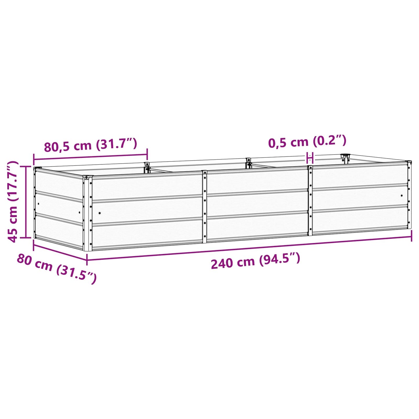 vidaXL Planter Ivory 240 x 80 x 45 cm Steel