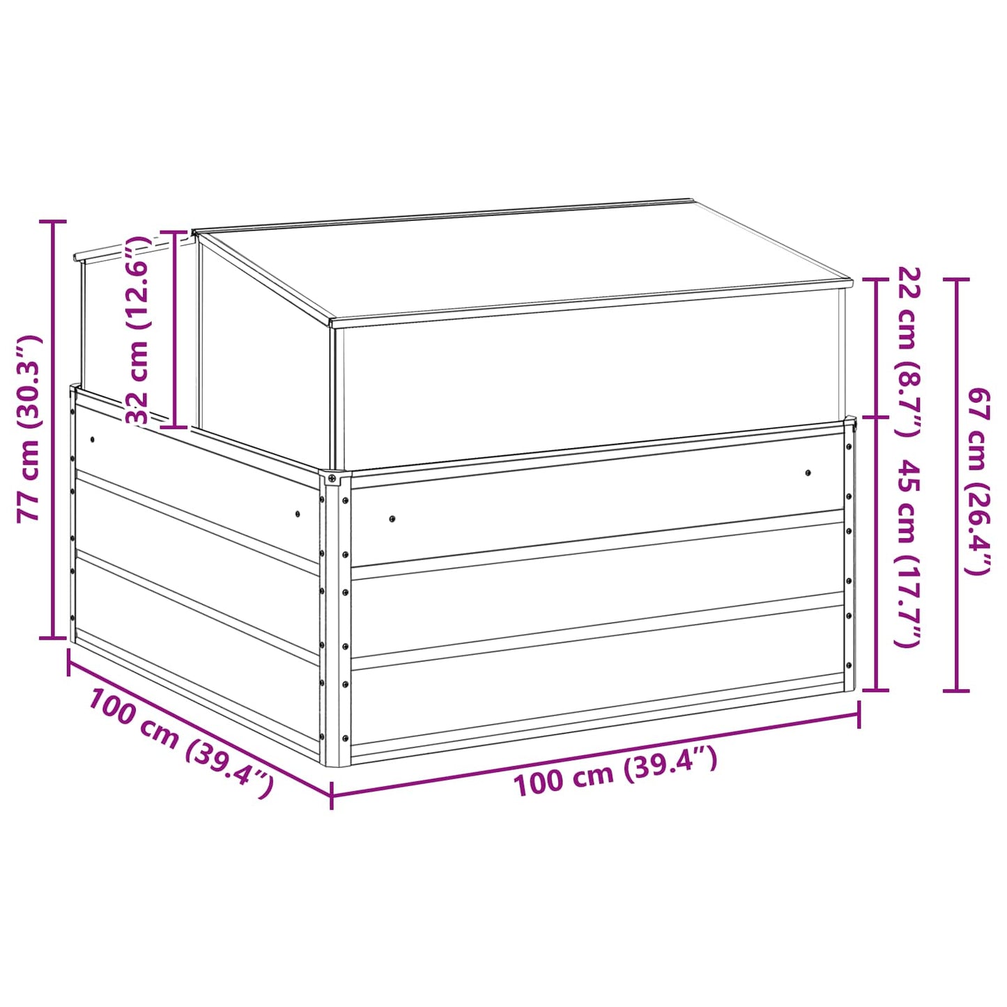 vidaXL Planter Ivory 100 x 100 x 77 cm Galvanised Steel