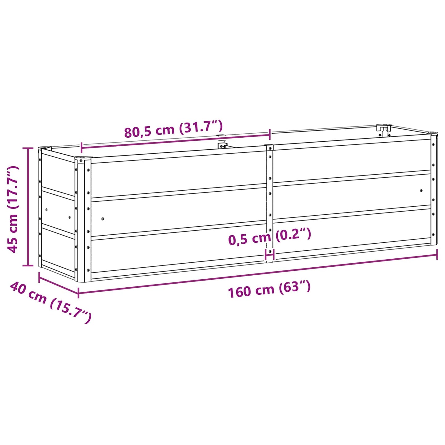 vidaXL Planter Light Grey 160 x 40 x 45 cm Steel