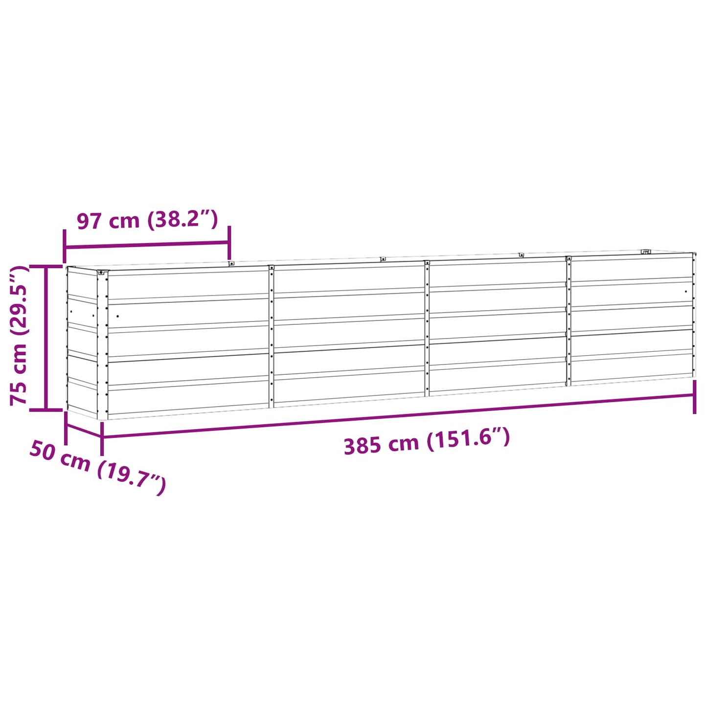 vidaXL Planter Light Grey 385 x 50 x 75 cm Galvanised Steel