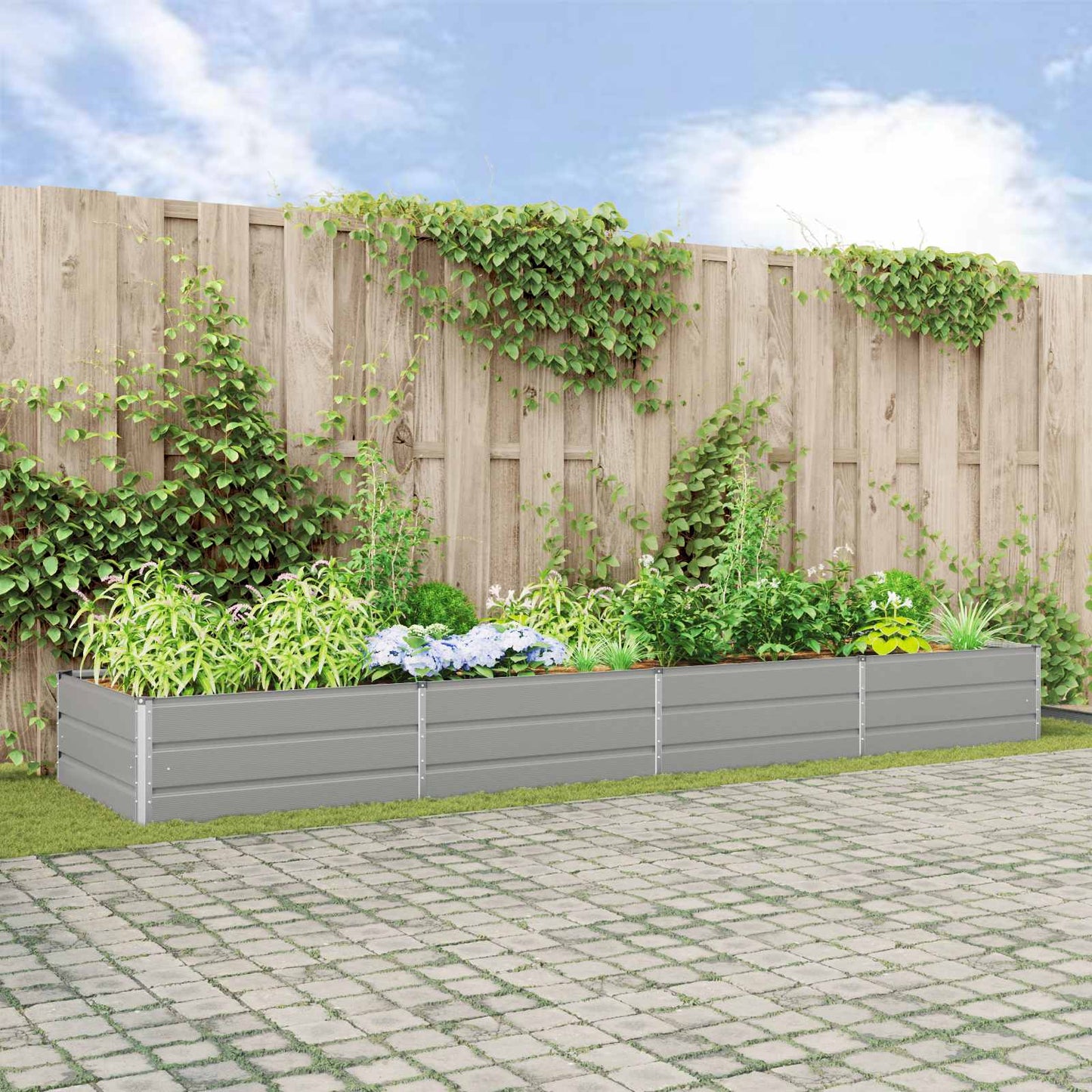 vidaXL Planter Light Grey 385 x 100 x 45 cm Galvanised Steel