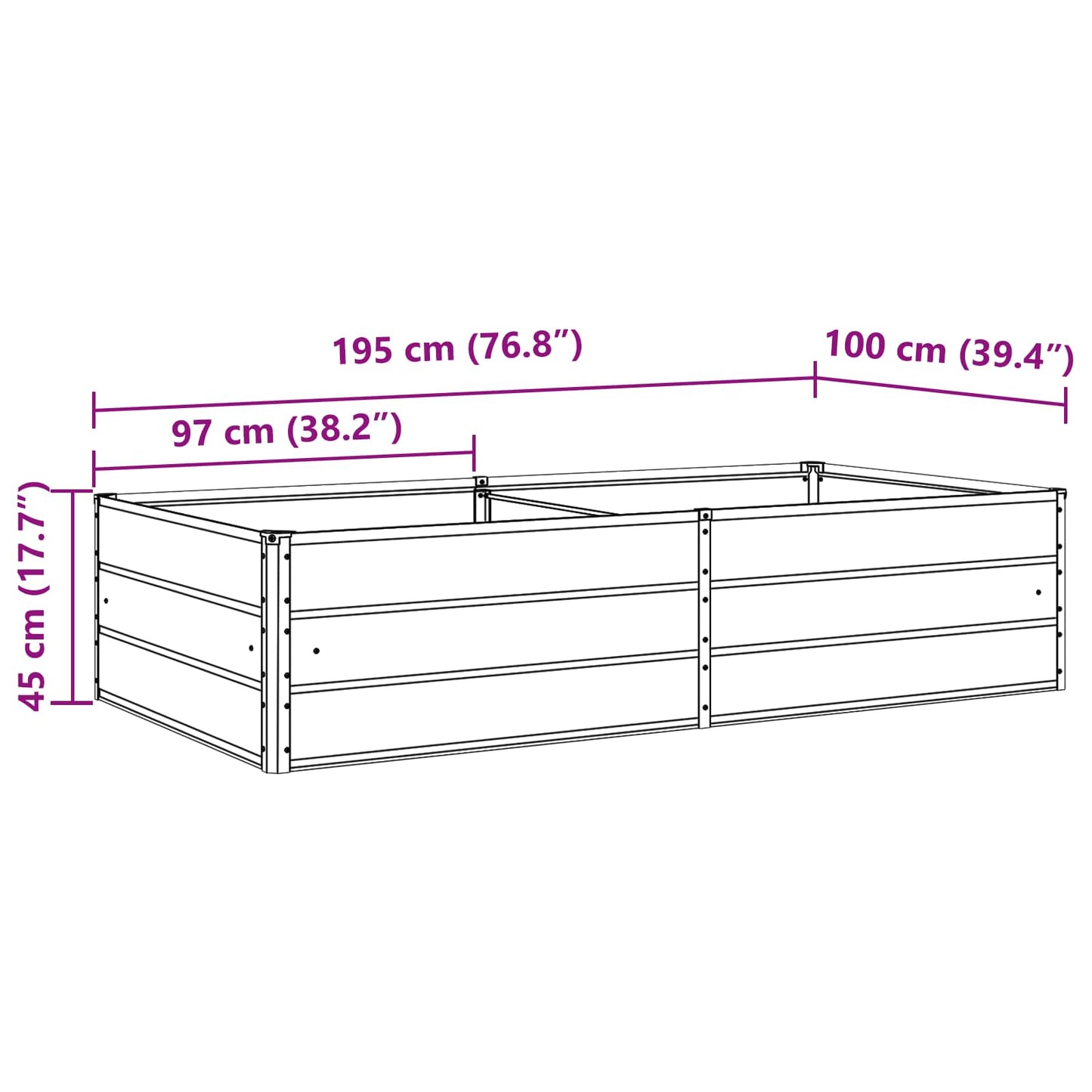vidaXL Planter Anthracite 195 x 100 x 45 cm Galvanised Steel