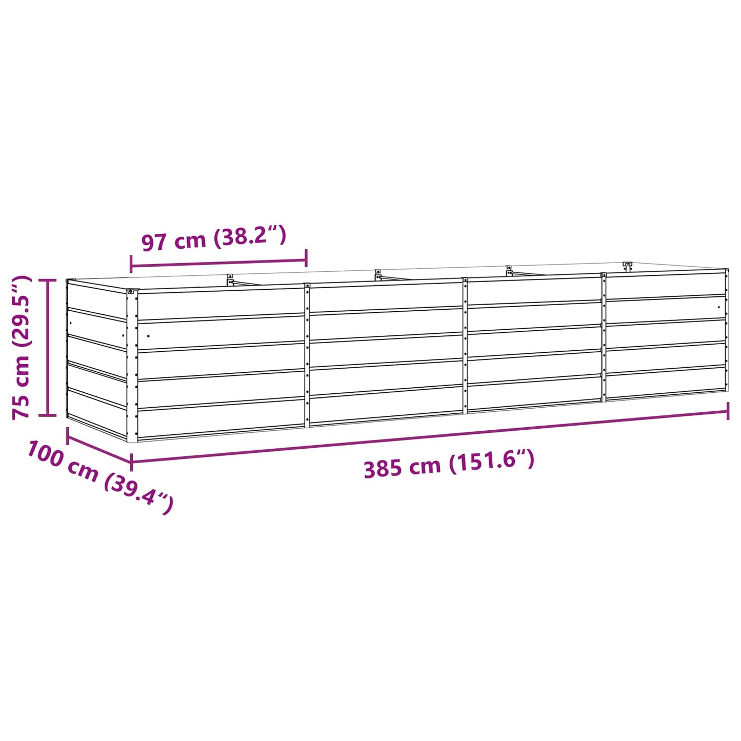 vidaXL Planter Anthracite 385 x 100 x 75 cm Galvanised Steel