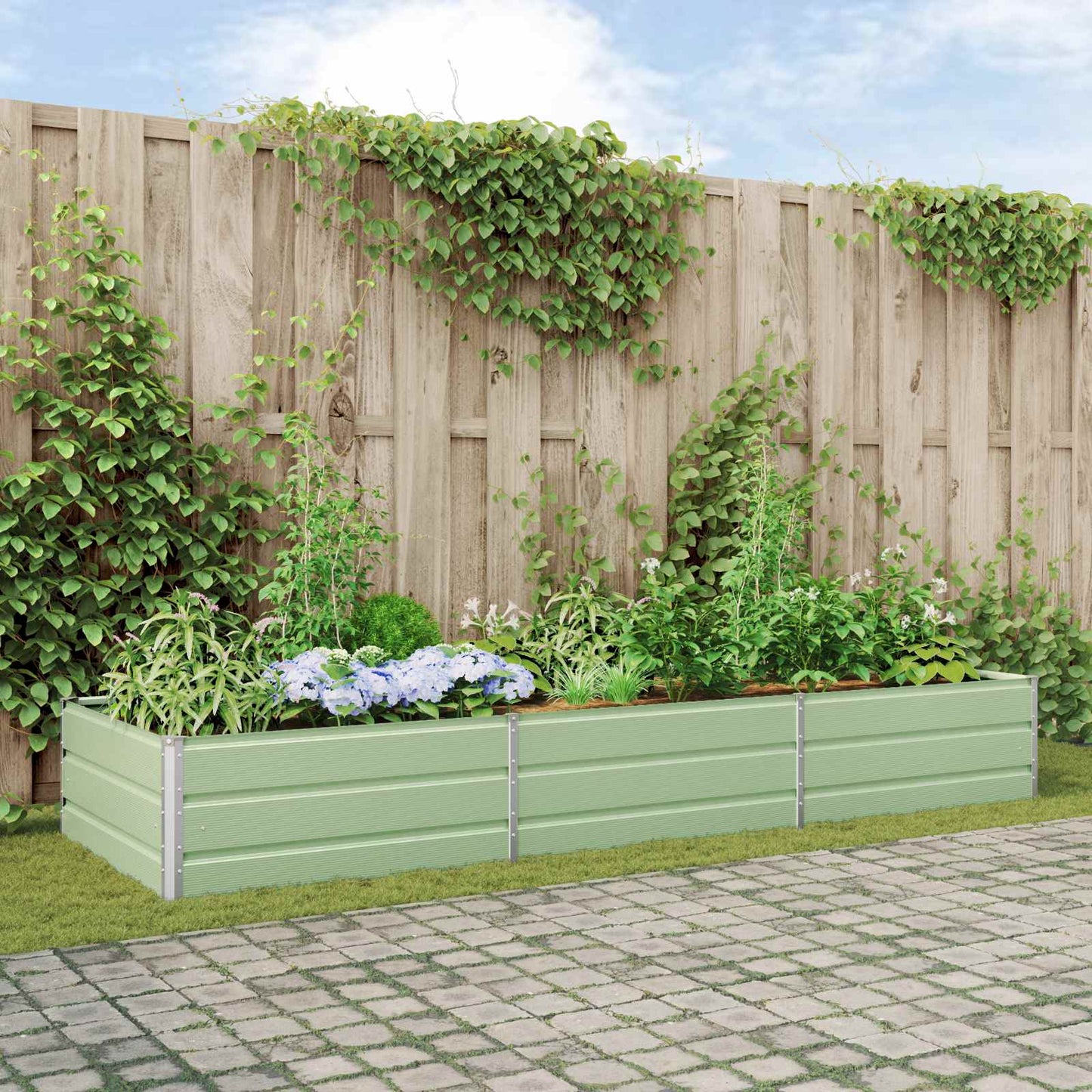 vidaXL Planter Pastel Green 290 x 100 x 45 cm Galvanised Steel