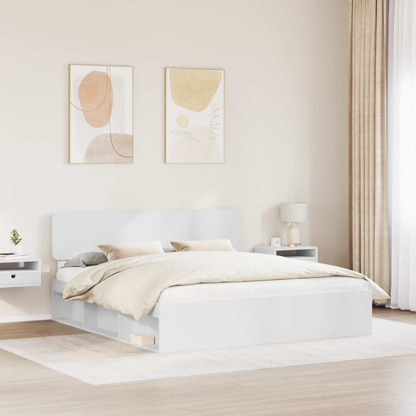 vidaXL Bed Frame with Headboard White 200 x 200 cm Solid Pine Wood