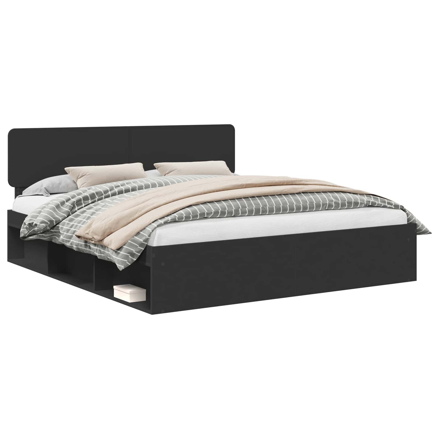 vidaXL Bed Frame with Headboard Black 200 x 200 cm Solid Pine Wood