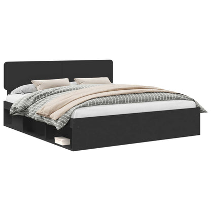 vidaXL Bed Frame with Headboard Black 200 x 200 cm Solid Pine Wood
