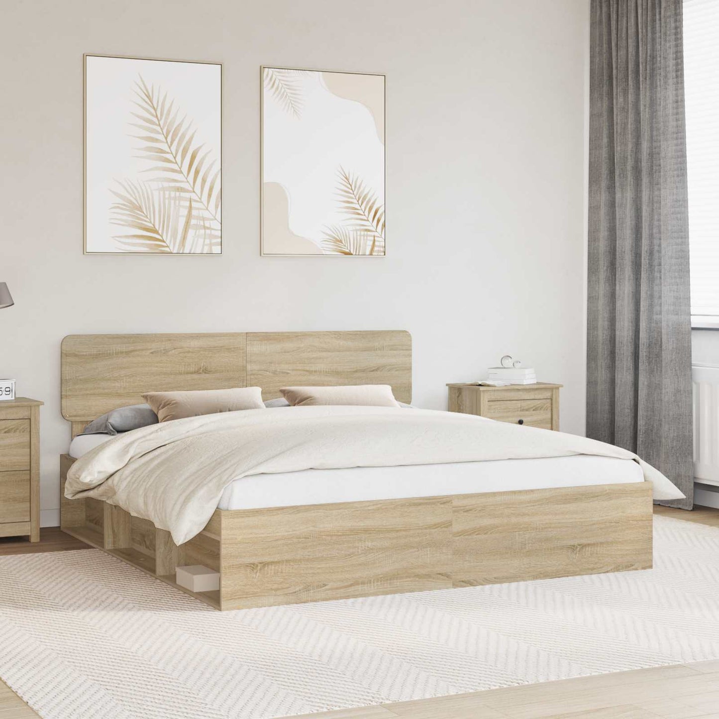 vidaXL Bed Frame with Headboard Sonoma 200 x 200 cm Solid Pine Wood
