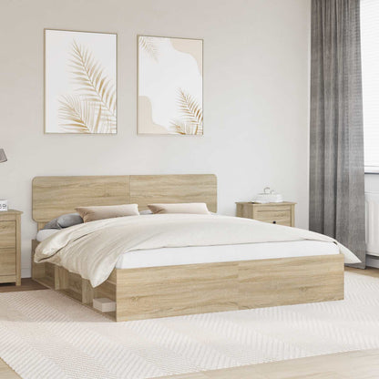 vidaXL Bed Frame with Headboard Sonoma 200 x 200 cm Solid Pine Wood