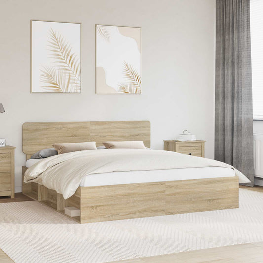 vidaXL Bed Frame with Headboard Sonoma 200 x 200 cm Solid Pine Wood