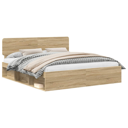 vidaXL Bed Frame with Headboard Sonoma 200 x 200 cm Solid Pine Wood