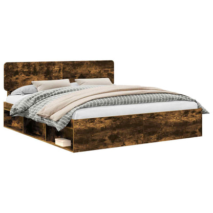 vidaXL Bed Frame Smoked Oak 200 x 200 cm Solid Pine Wood